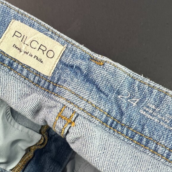 Pilcro Jean Women 27x27* Adi Mid Rise Flare Crop Light Blue Raw Hem Denim Tag 24 - Picture 7 of 16